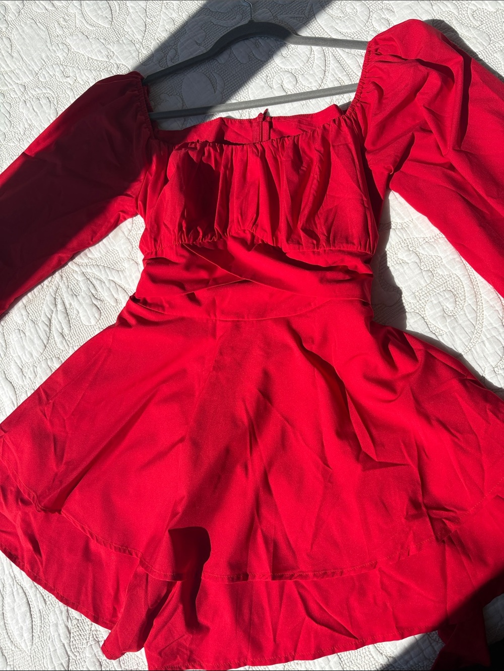 Red Long Sleeve Skort Mini Dress
